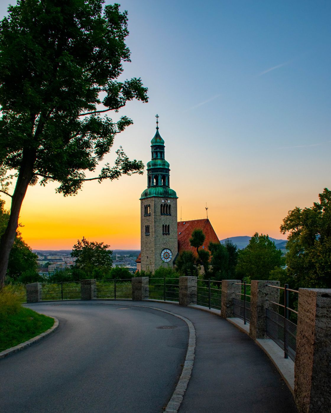 Sunset church, Salzburg (Pfarre Mülln), Austria