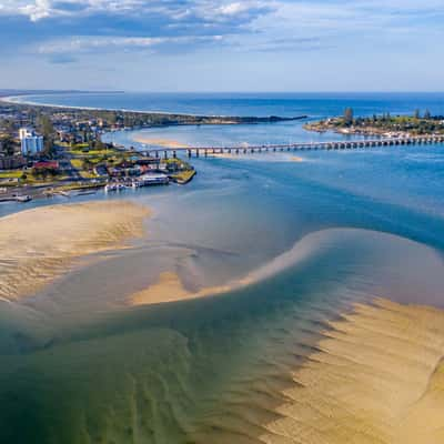 Forster Tuncurry Bridge and sand bar, New South Wales, Australia