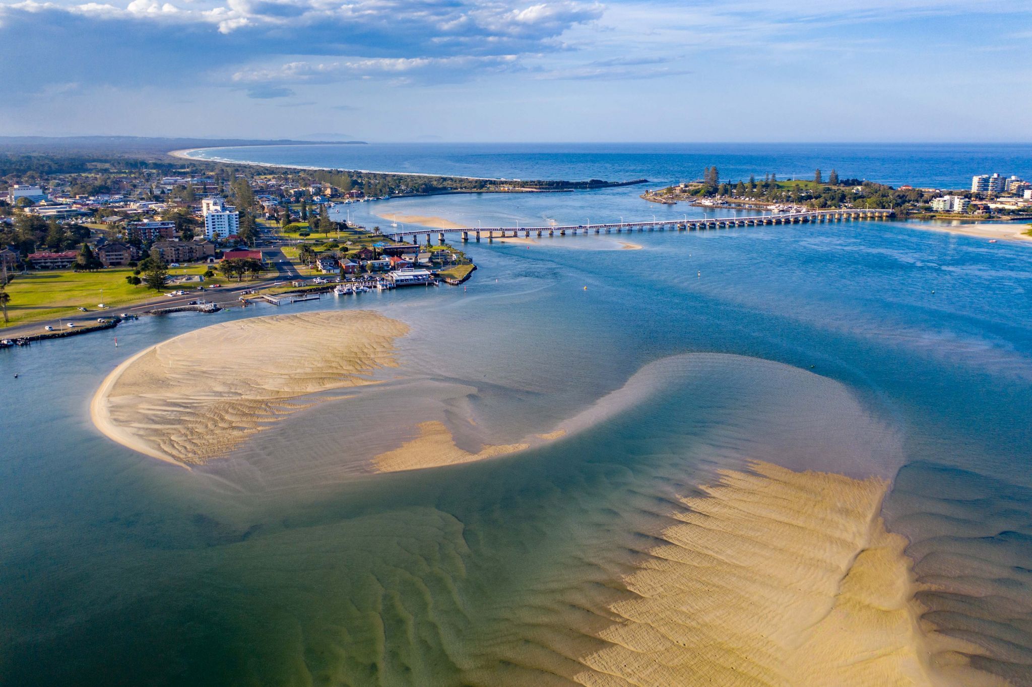 Forster Tuncurry Bridge and sand bar, New South Wales, Australia
