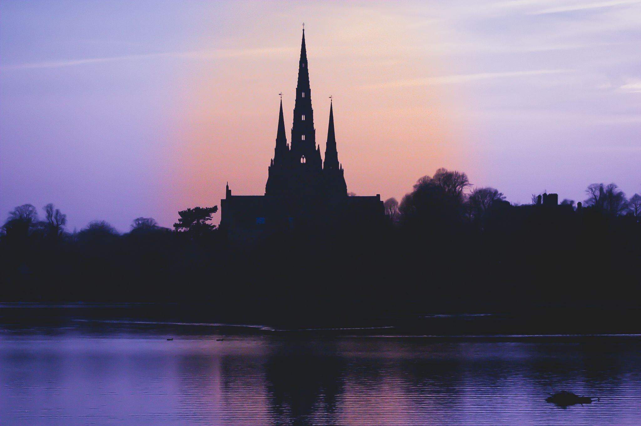 Lichfield cathedral from Stowe Pool, United Kingdom