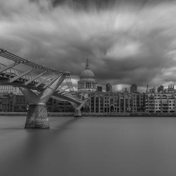 St Paul's Cathedral from under the Millennium Bridge, London, United Kingdom