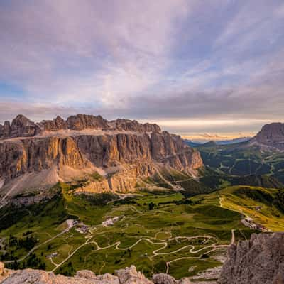 Passo di Gardena from top of Gran Cir, Italy