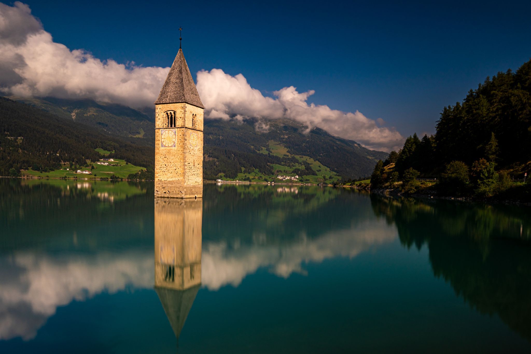 Submerged Church Tower of Graun, Lake Reschen/Resia, Italy