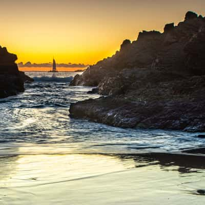 Sailing Boat sunrise Seal Rocks New South Wales, Australia