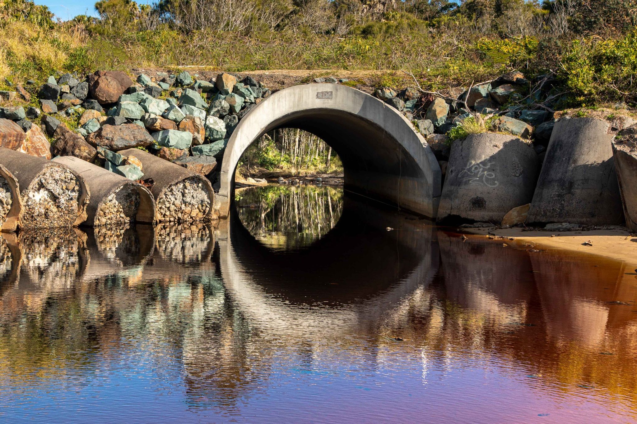 View through the pipe Elizabeth Beach New South Wales, Australia