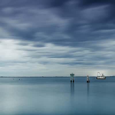 blue sea and white boat, Italy