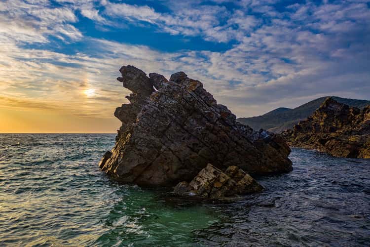 Burgess Beach sea stack Forster sunrise New South Wales