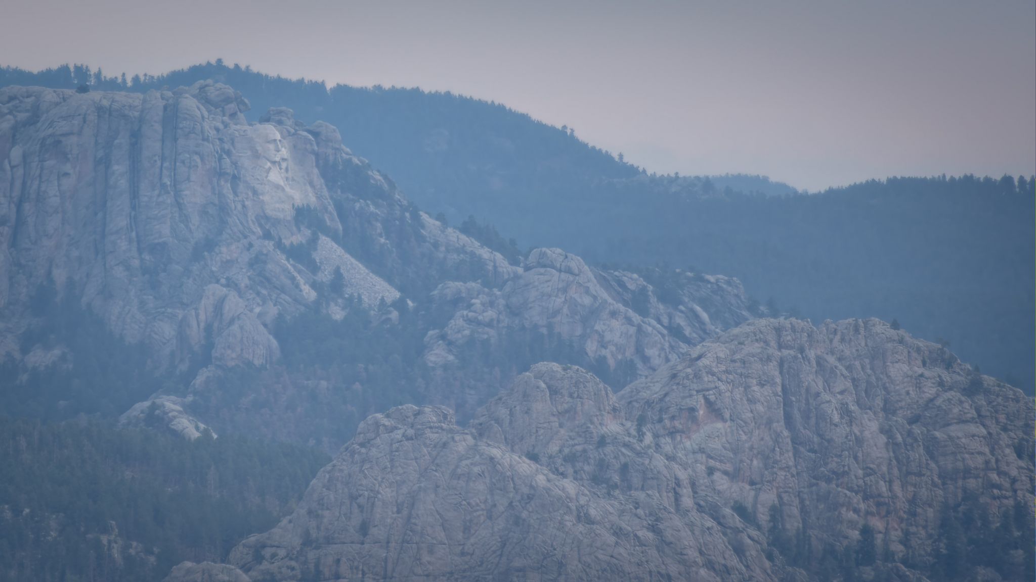 Crazy Horse Monument and Mount Rushmore, from Mount Coolidge Lookout, USA