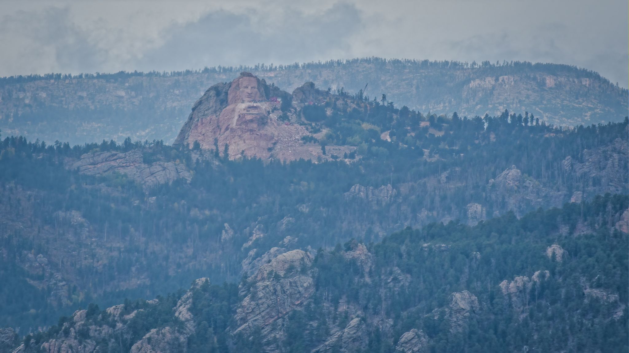 Crazy Horse Monument and Mount Rushmore, from Mount Coolidge Lookout, USA