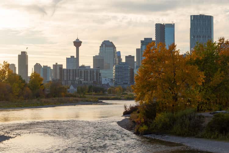 Downtown Calgary - From 12 St SE Bow River crossing