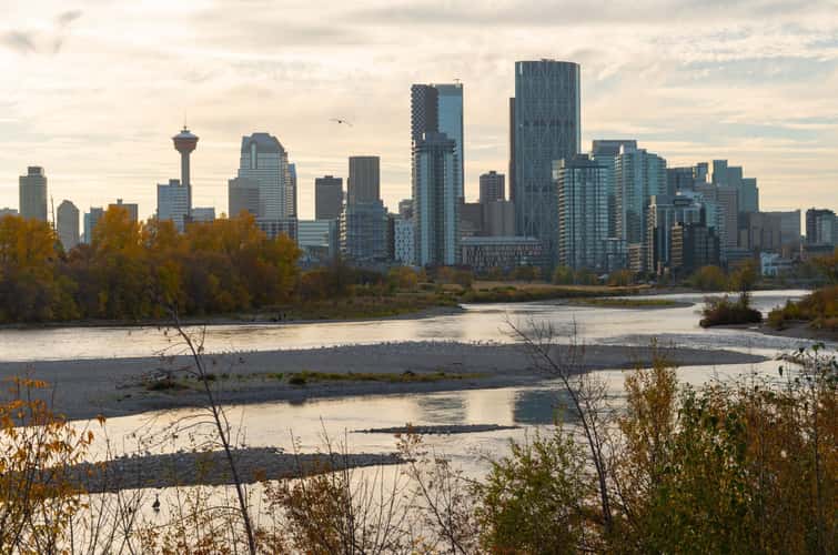 Downtown Calgary - From 12 St SE Bow River crossing