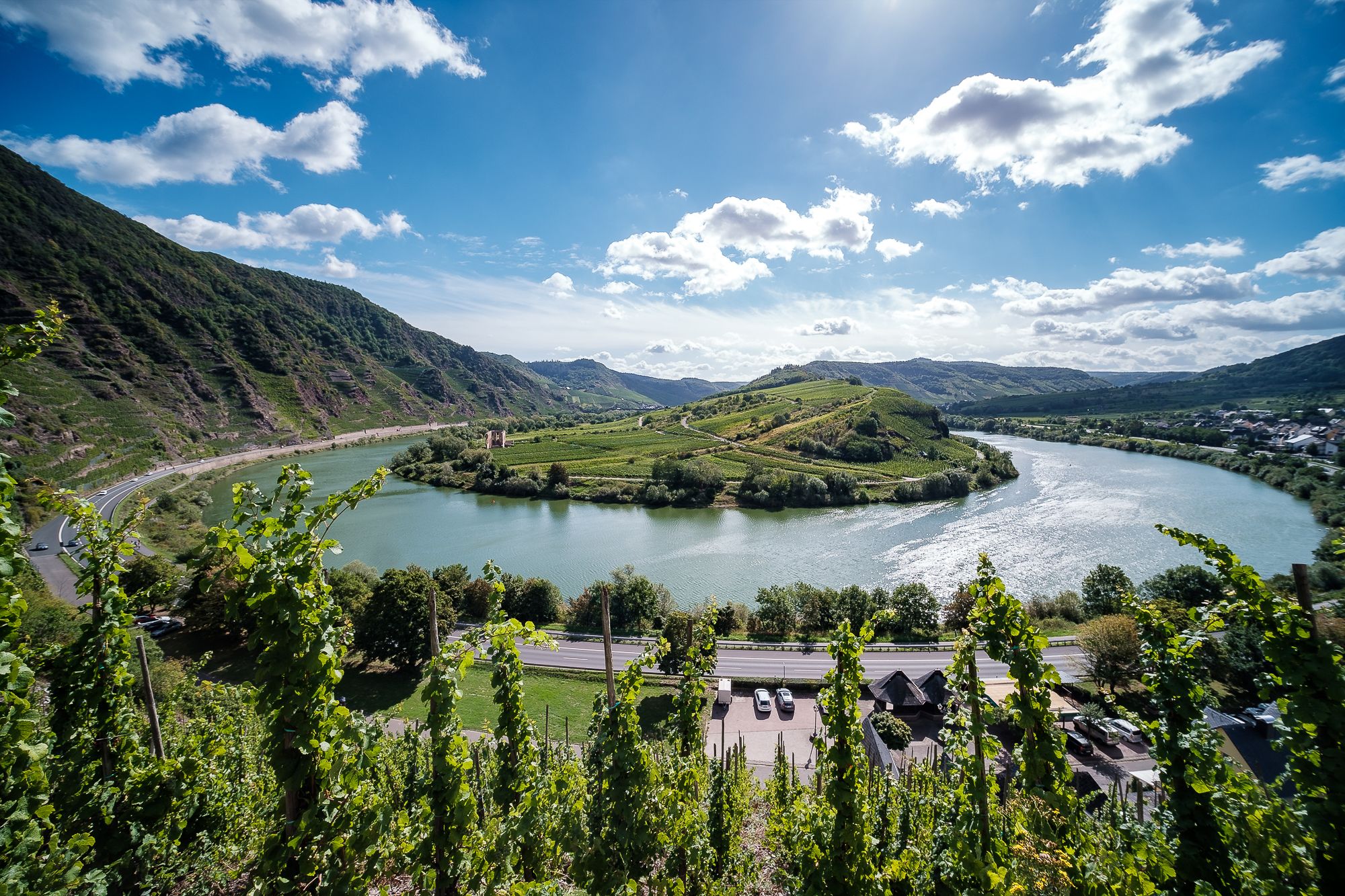 Lower panoramic view of Moselbogen, Bremm, Germany
