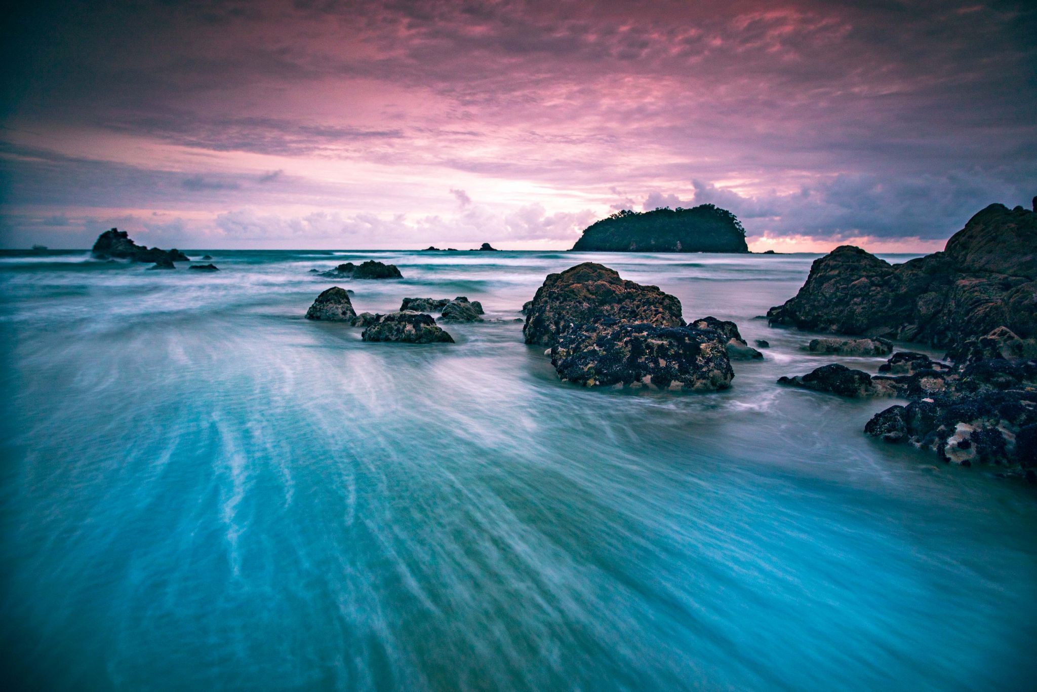 Motuotau Island, sunrise, Mt Maunganui, North Island, New Zealand
