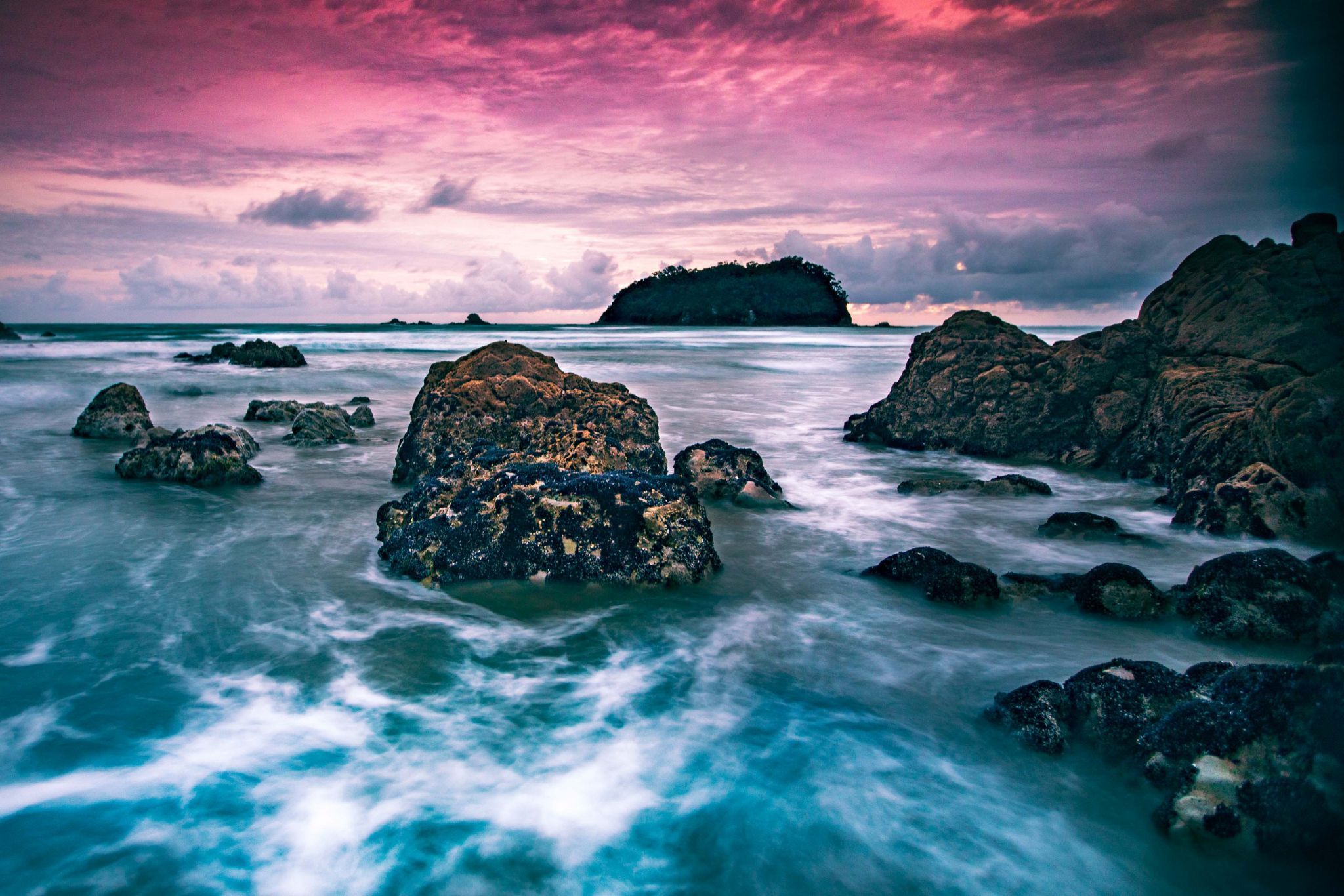 Motuotau Island, sunrise, Mt Maunganui, North Island, New Zealand