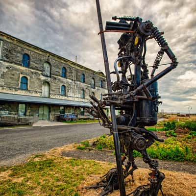 Sculpture, Victorian Rail Overbridge, Oamaru, South Island, New Zealand