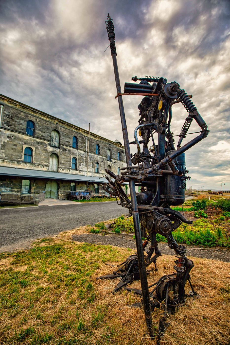 Sculpture, Victorian Rail Overbridge, Oamaru, South Island, New Zealand