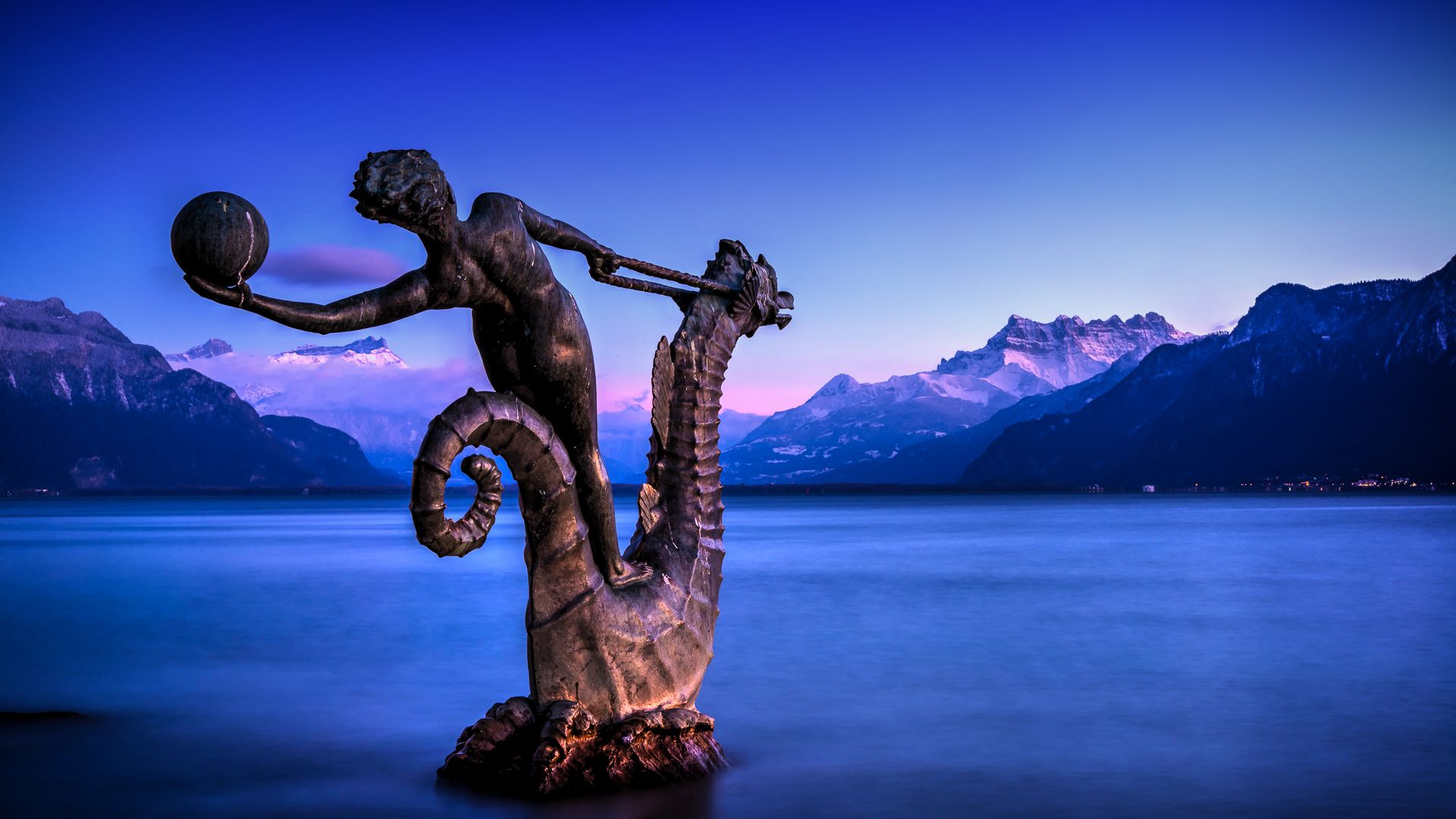 Lake Geneva, Sea nymph riding seahorse, Switzerland