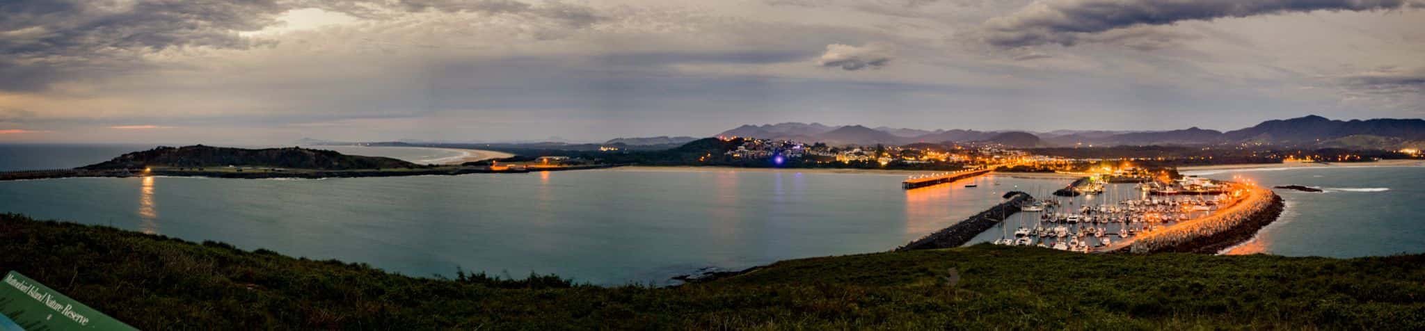 Coffs Harbour boat harbour blue hour pano NSW