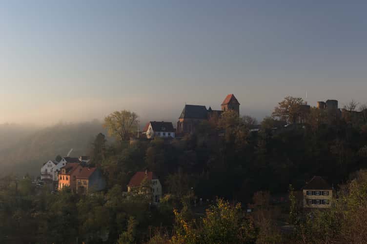 Neuleiningen view from meadow close to motorway