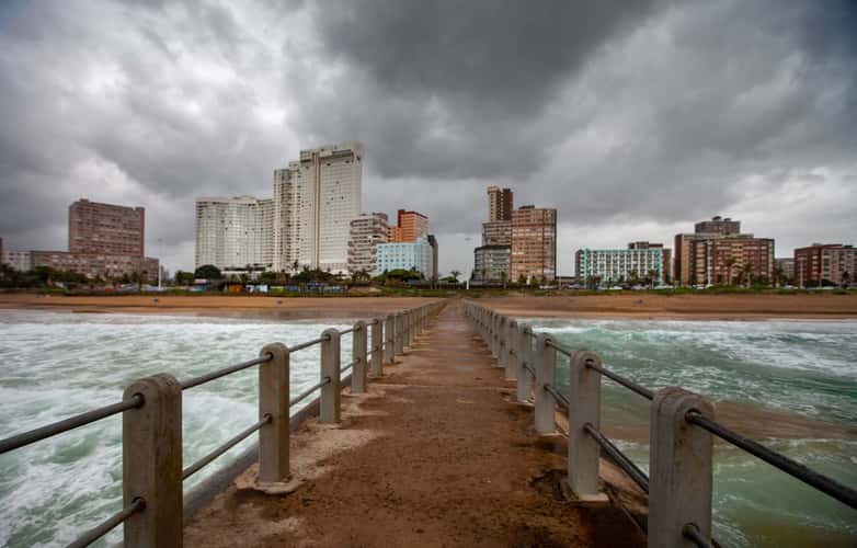 Storm coming, Snake Park Pier, city skyline, Durban