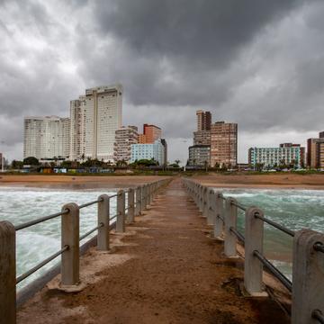 Storm coming, Snake Park Pier, city skyline, Durban, South Africa