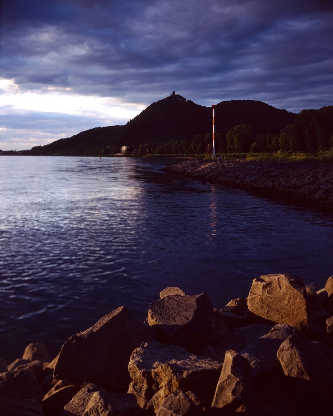 Drachenfels above the Rhine from Insel Grafenwerth, Bad Honnef, Germany
