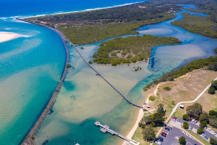 Drone view of the boardwalk at Urunga, New South Wales