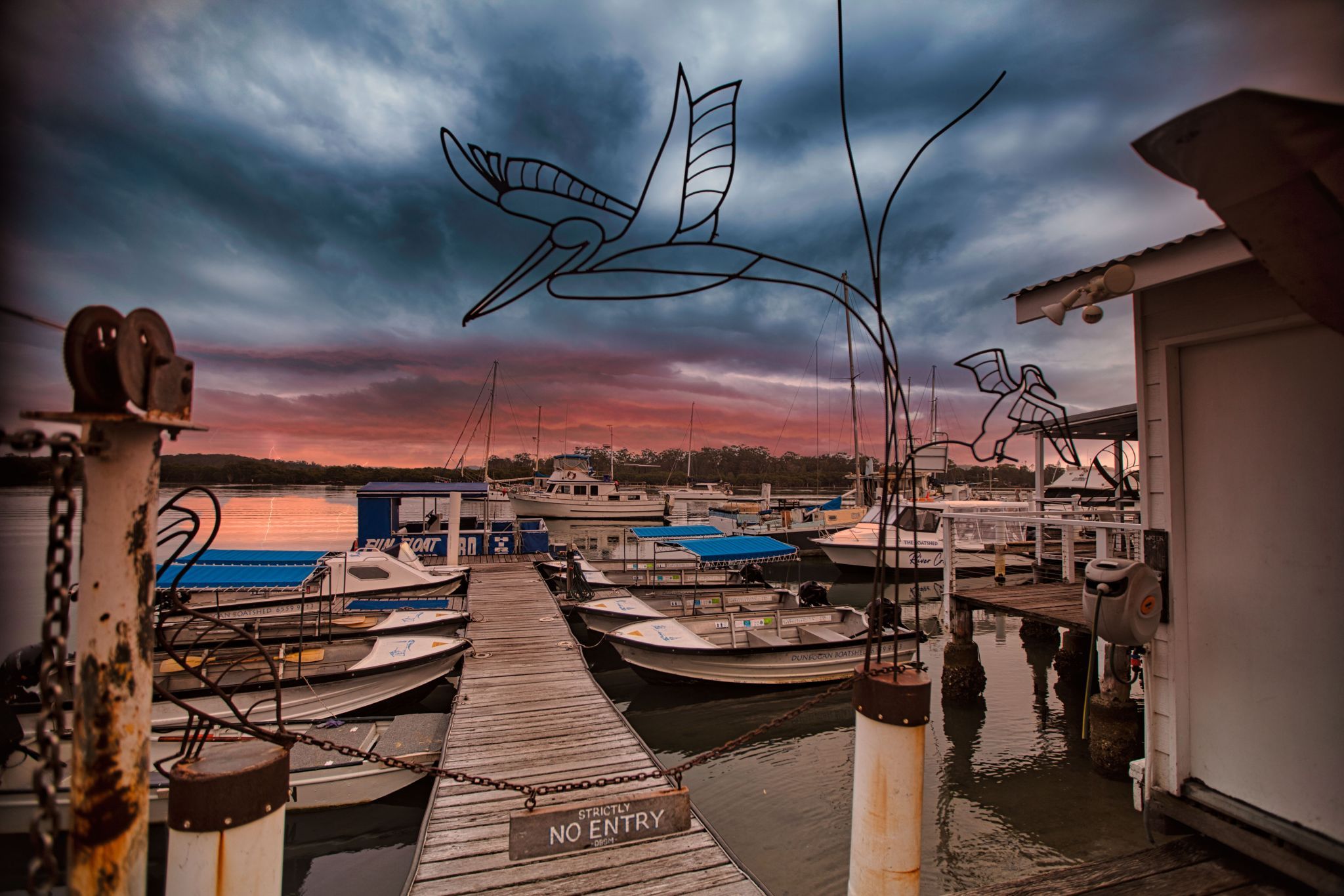 Dunbogan Boat Shed And Marina Sunset. New South Wales, Australia