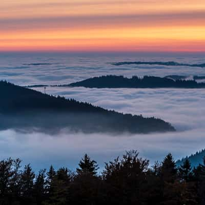 Evening inversion in the mountains, Czech Republic