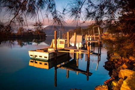 Fishing Boat Sunrise Reflection North Haven NSW