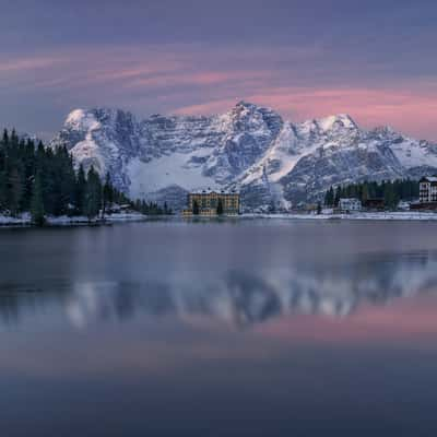 Lake Misurina in blue hour, Italy