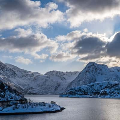 Light and shadow play in the fjord, Norway