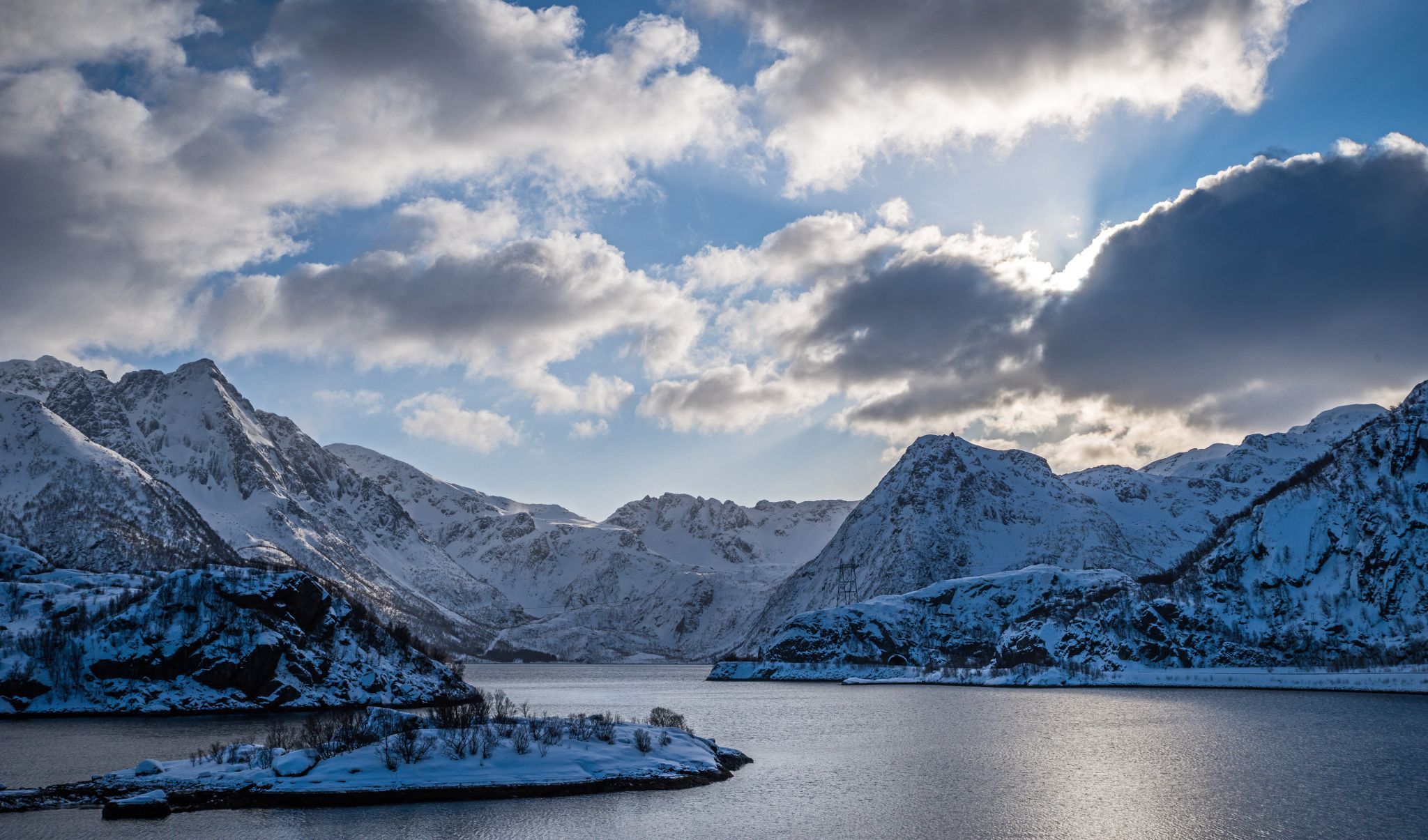 Light and shadow play in the fjord, Norway