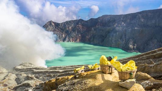 On the crater rim of Mount Ijen