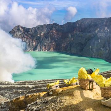 On the crater rim of Mount Ijen, Indonesia