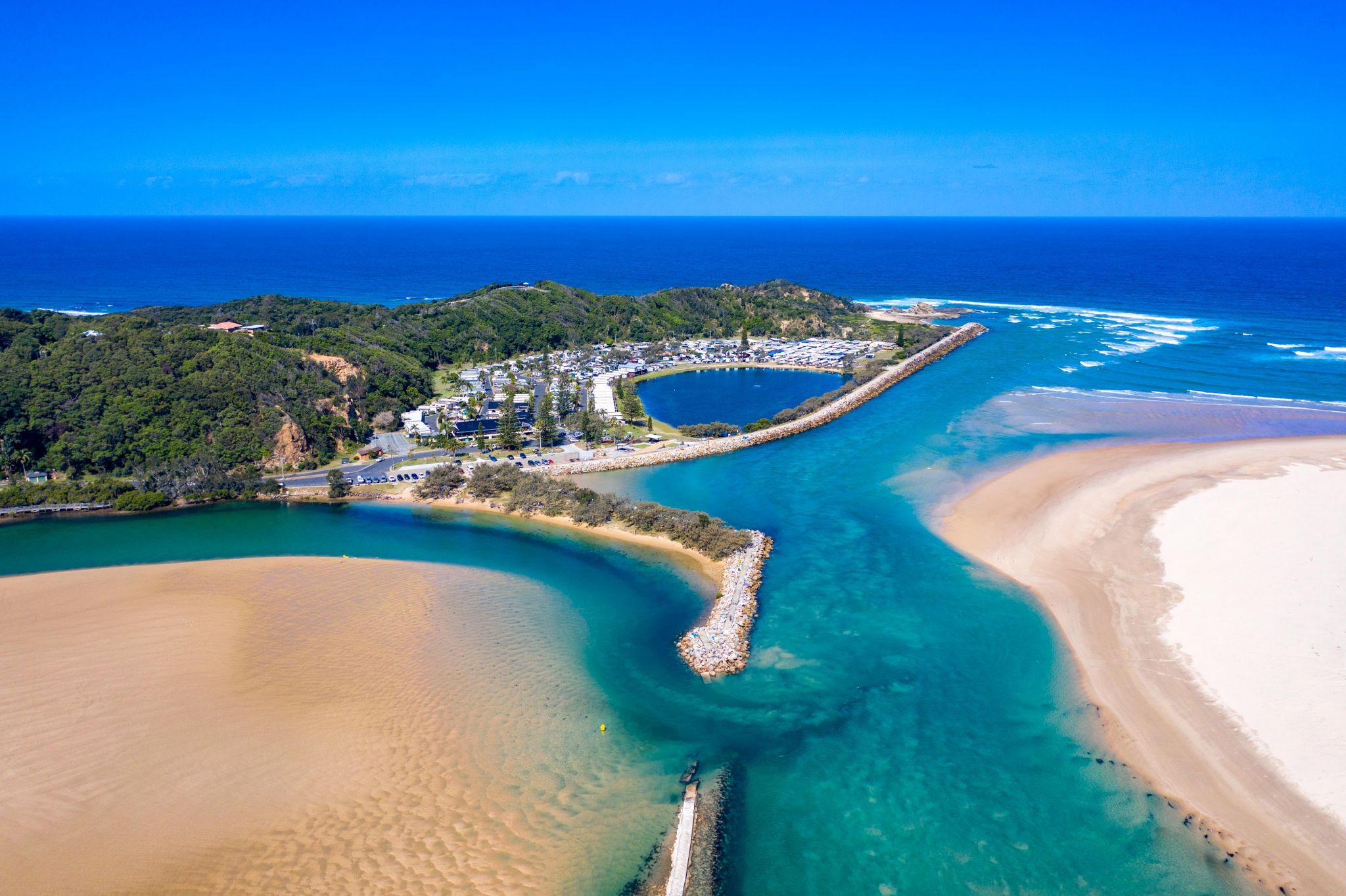 Sea wall & Caravan Park Nambucca Heads NSW, Australia