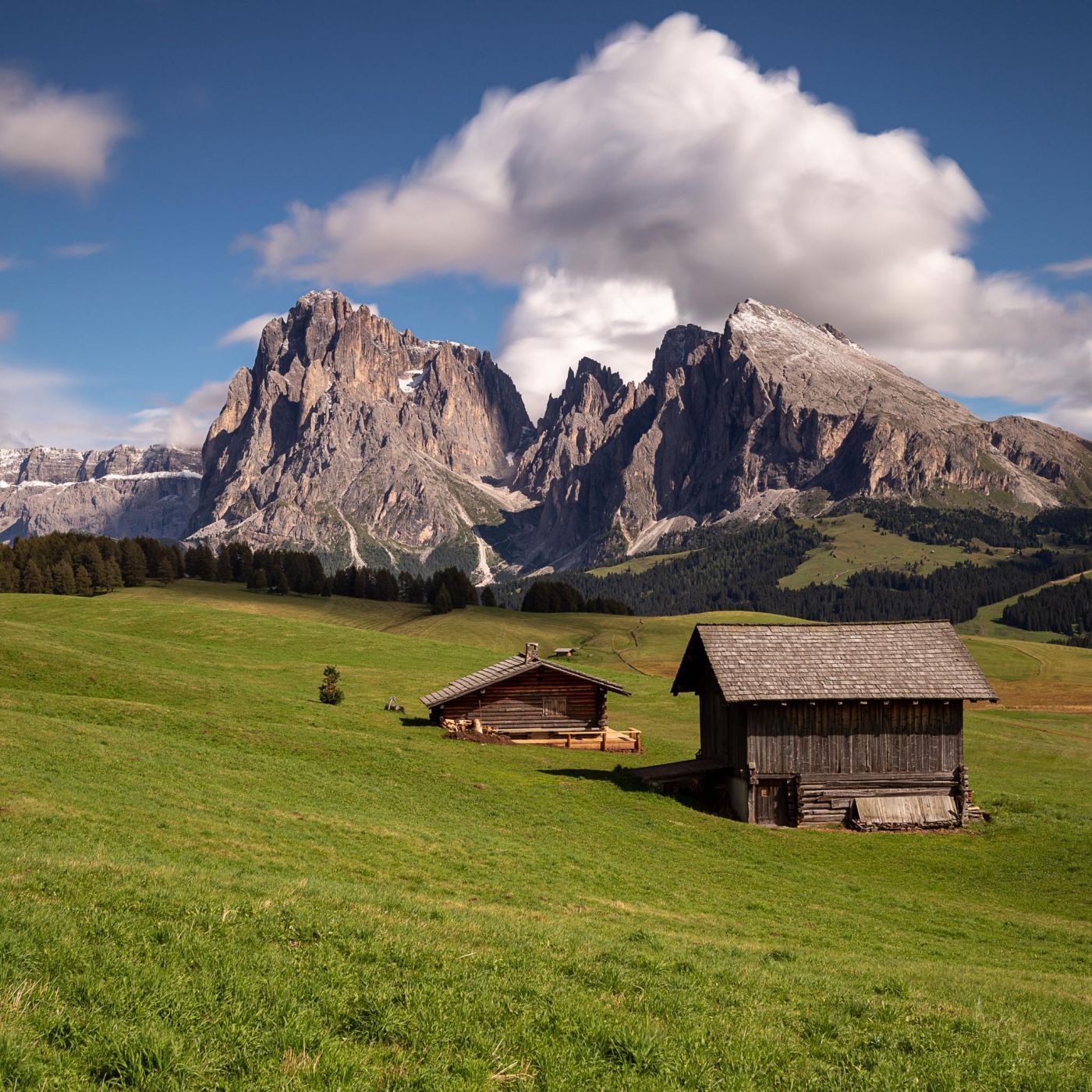 Seiser Alm view to Langkofel Group, Italy