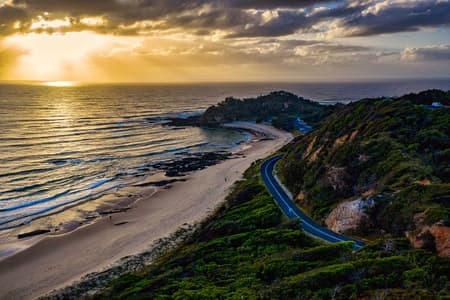 Shelly Beach, sunrise drone, Nambucca Heads, NSW