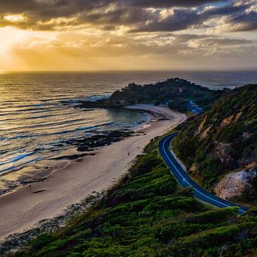 Shelly Beach, sunrise drone, Nambucca Heads, NSW, Australia