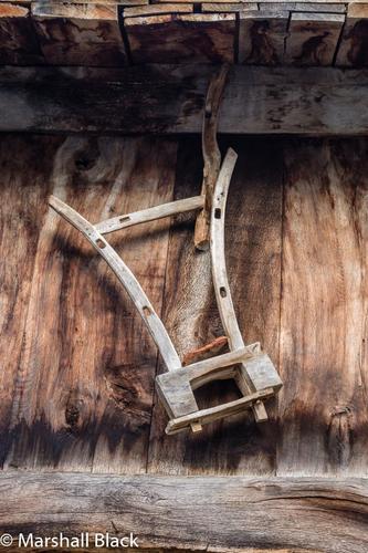 Traditional horreo granary and farm implement / tool