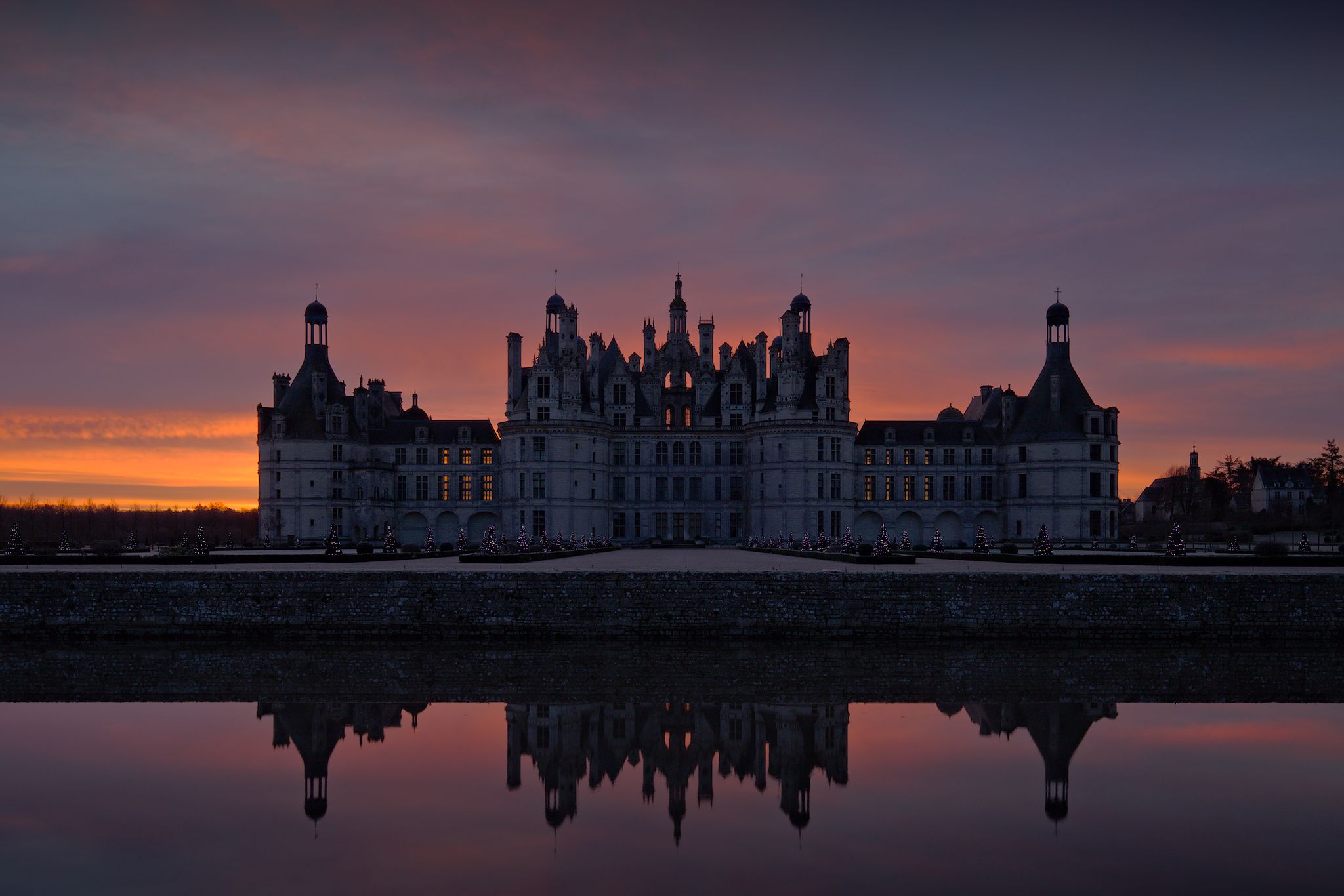 Chambord Castle seen from the Cosson river, France