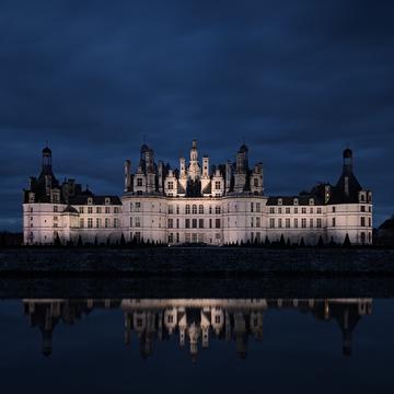 Chambord Castle seen from the Cosson river, France