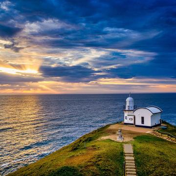 Drone sunrise Taking Point Lighthouse Port Macquarie NSW, Australia