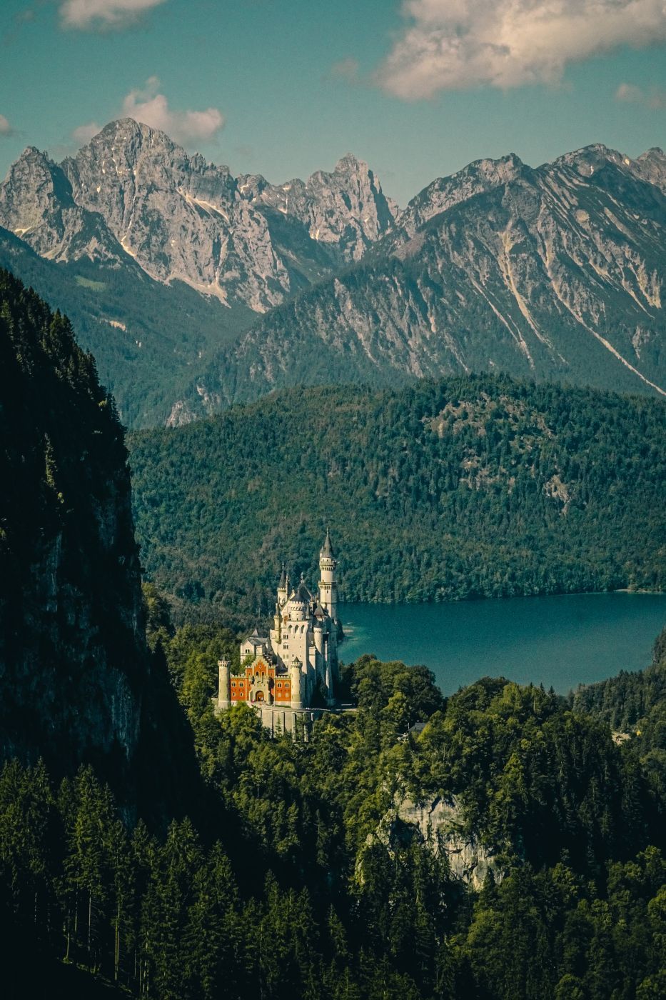 Tegelbergbahn with view on Neuschwanstein castle, Germany