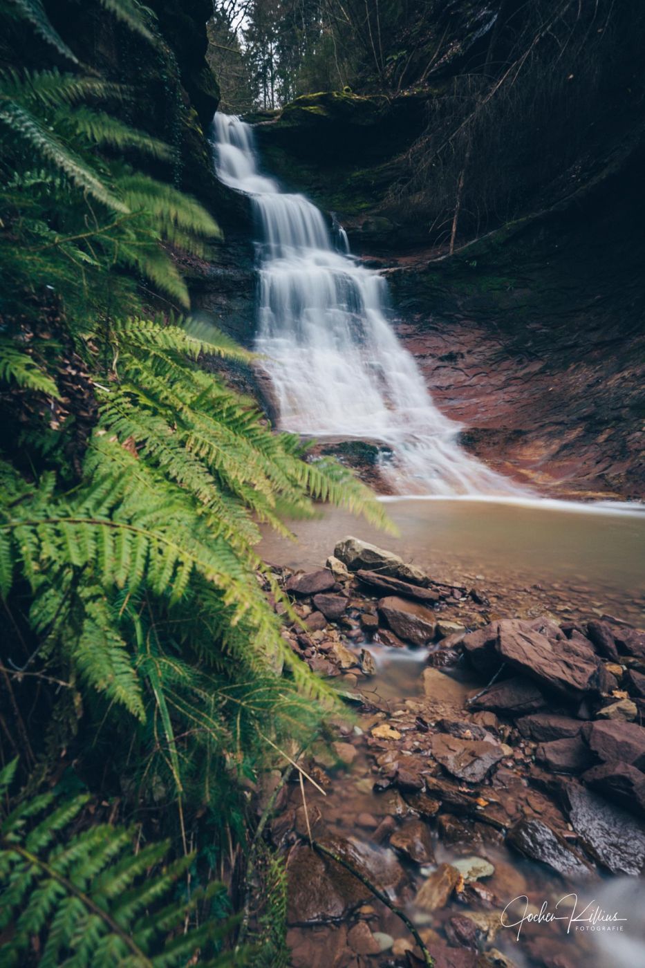 Waterfall of the Mausbach in a small gorge, Germany