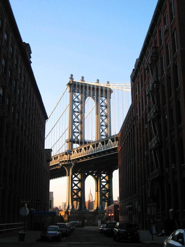 Manhattan Bridge from Washington St., New York City, USA