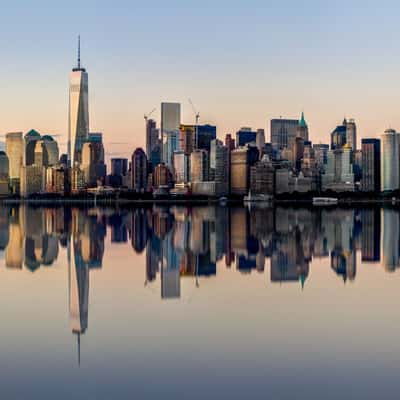 Lower Manhattan Skyline from the Staten Island ferry, New York City, USA