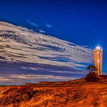 Cape Jervis Lighthouse Moon set South Australia, Australia