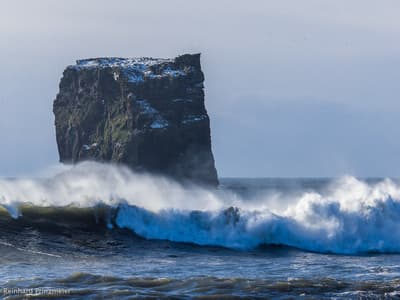 Kirkjufjara beach sunrise with stacks