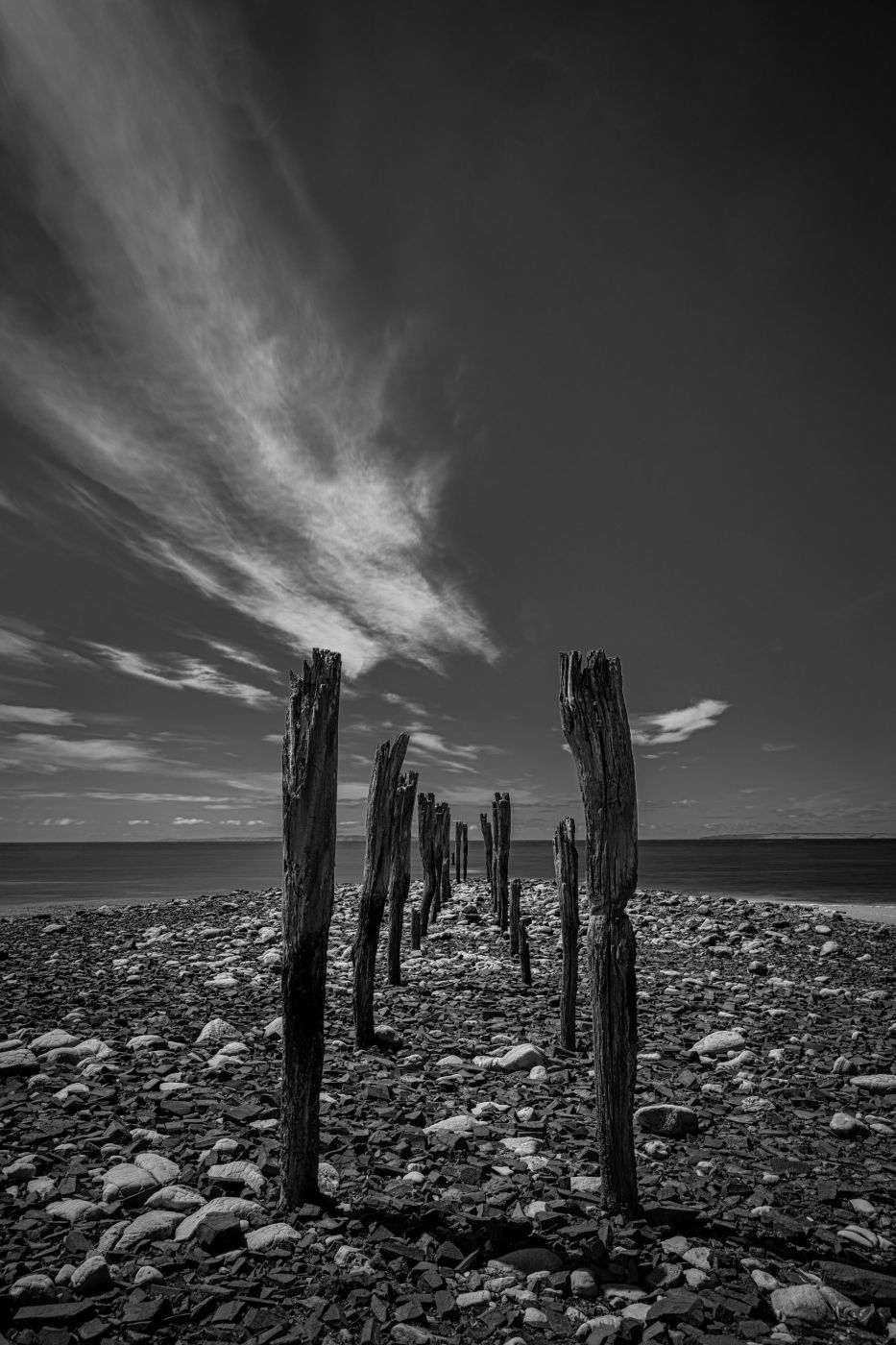 Old jetty ruins B&W Kingscote Kangaroo Island SA, Australia